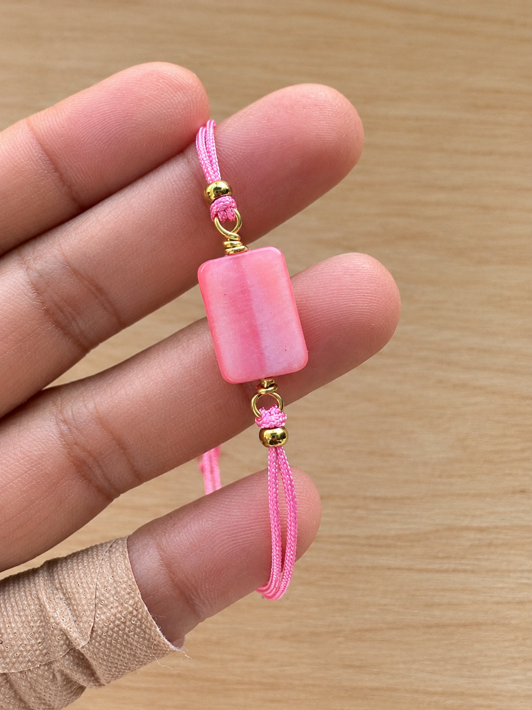 Handmade Pink Mother of Pearl Adjustable Bracelet with Copper Wire