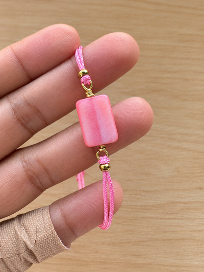 Handmade Pink Mother of Pearl Adjustable Bracelet with Copper Wire