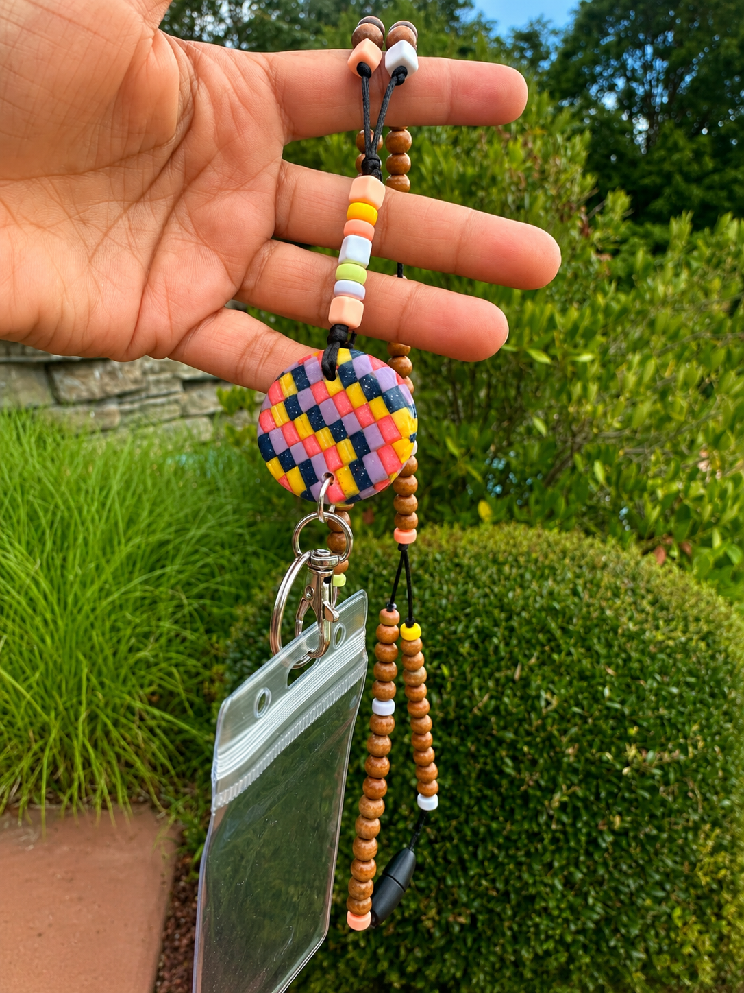 Handmade Woven Polymer Clay Teacher ID Badge Lanyard