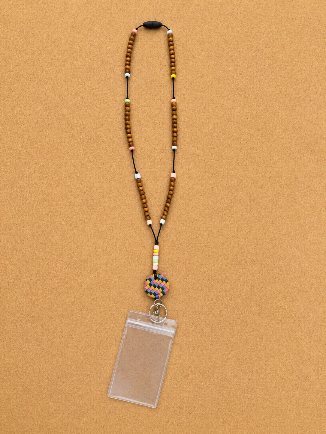 Handmade Woven Polymer Clay Teacher ID Badge Lanyard