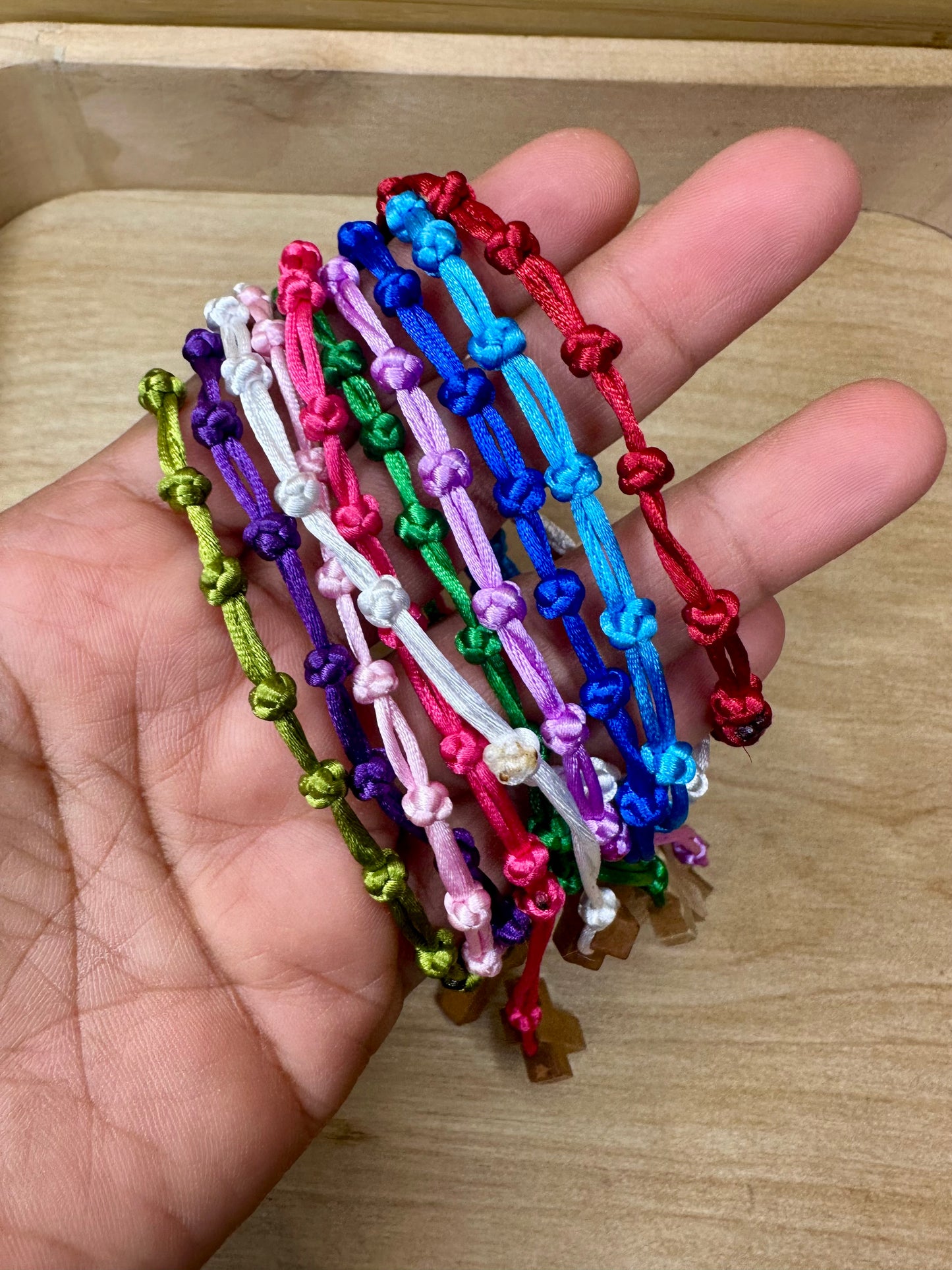 12 for $10 Mixed random Colors Faith Knot Cross Bracelet – Handmade Adjustable Christian Bracelet