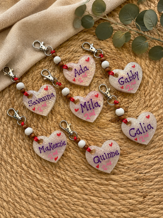 $5 each..🩷Personalized Resin Heart Keychains🩷