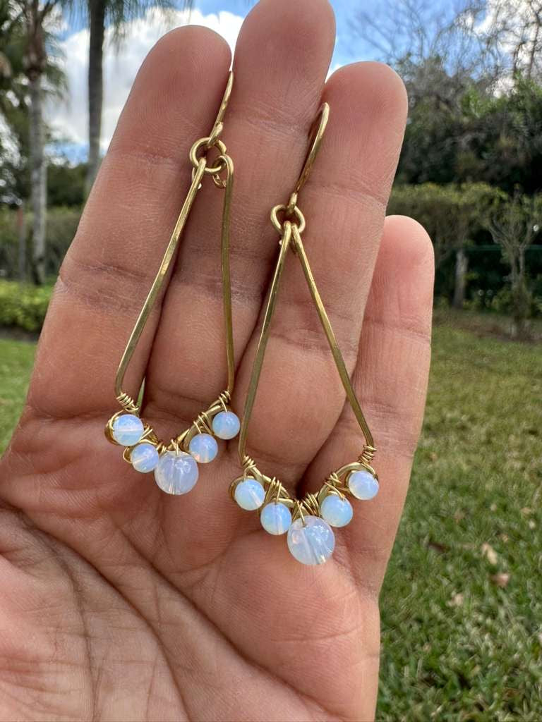 Brass Moonstone drops earrings