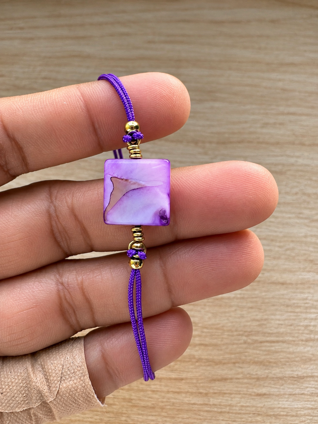 Handmade Purple Adjustable Bracelet with Mother of Pearl Shell & Copper Wire