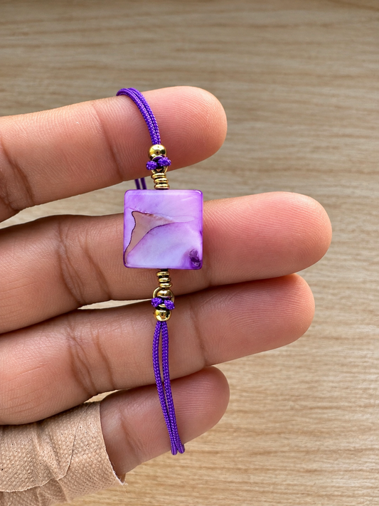 Handmade Purple Adjustable Bracelet with Mother of Pearl Shell & Copper Wire