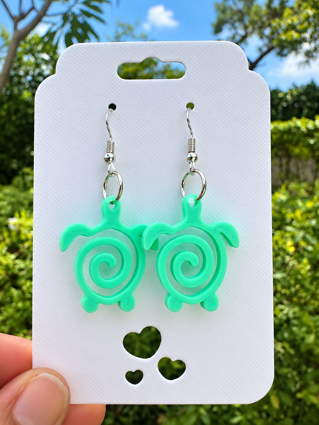 Mint Green Sea Turtle Earrings – 3D Printed Spiral Turtle Dangle Earrings