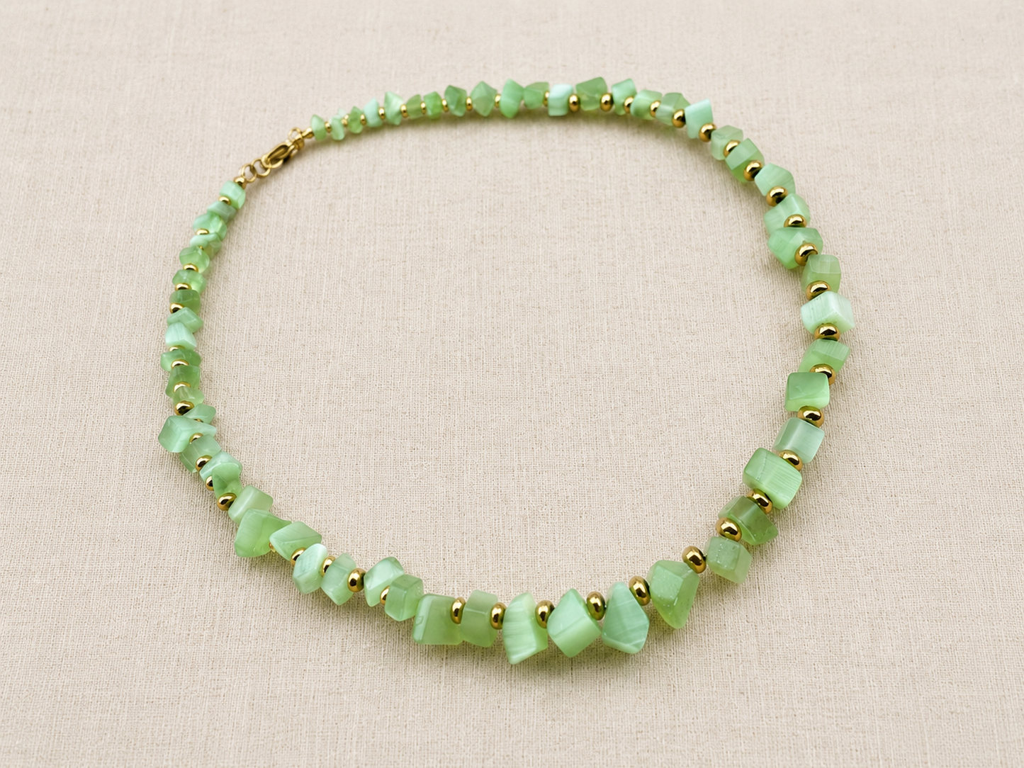 Light Green Cat’s Eye & Gold Hematite Choker