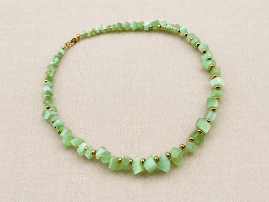 Light Green Cat’s Eye & Gold Hematite Choker