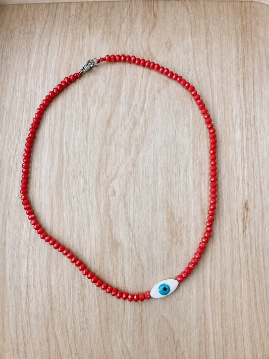 Crimson Evil Eye Beaded Necklace