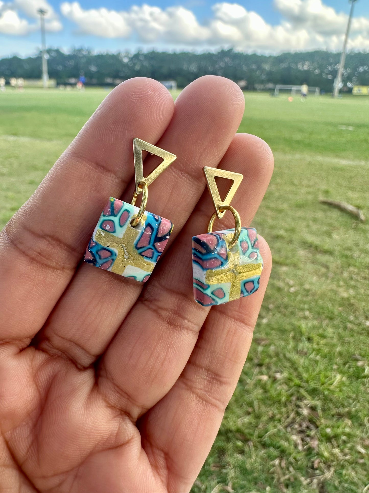Square Mosaic Polymer Clay Earrings