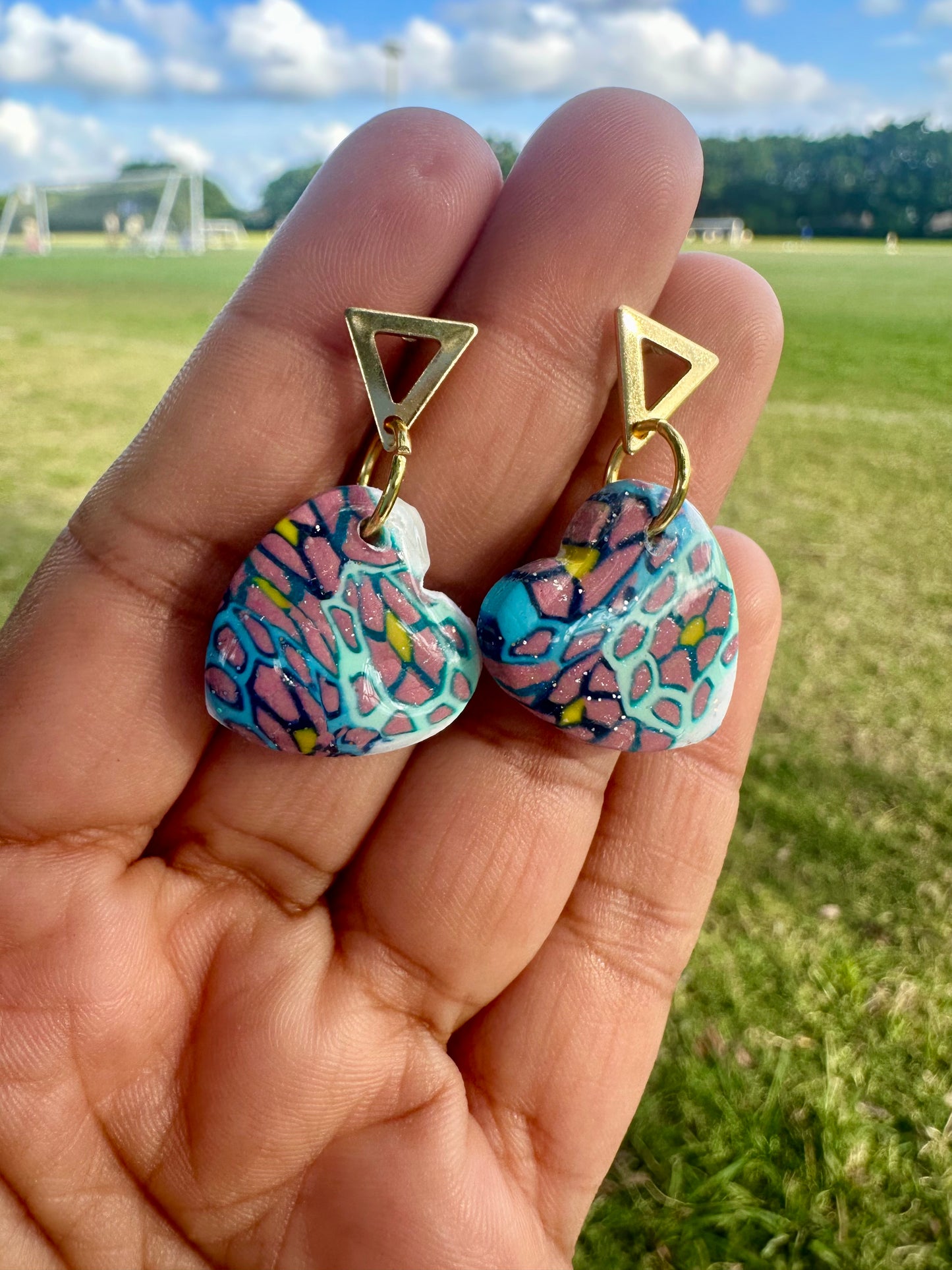 Pastel Mosaic Polymer Clay Heart Earrings