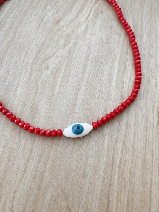 Crimson Evil Eye Beaded Necklace