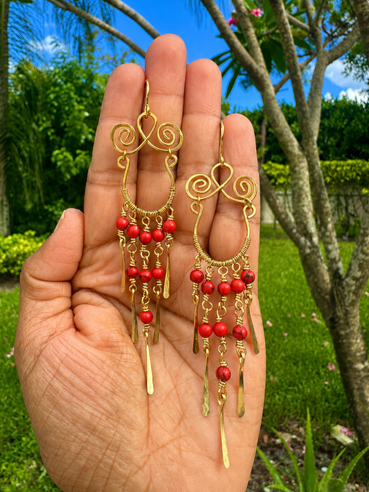 Coral Red Cascade Earrings