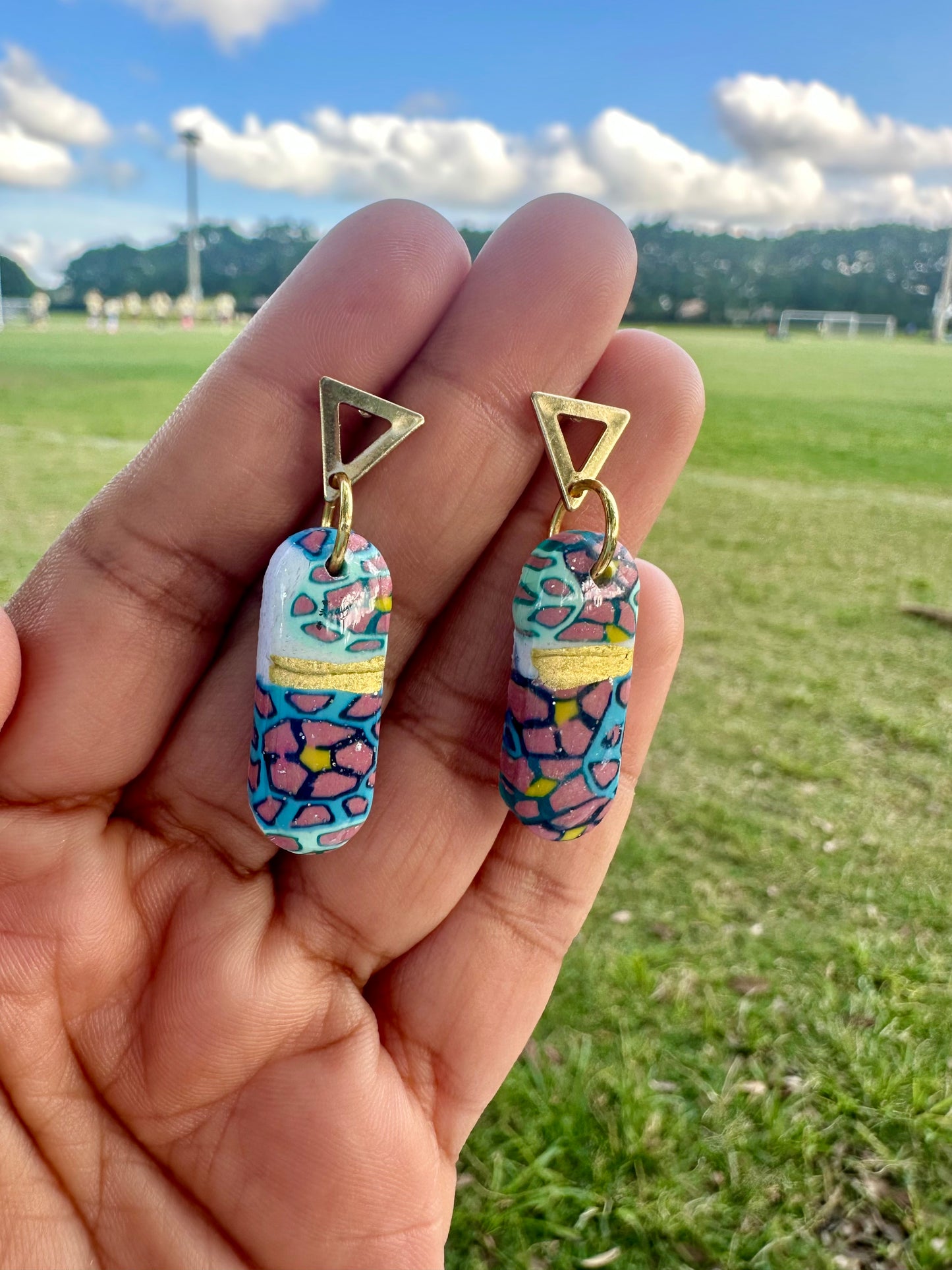 Golden Mosaic Polymer Clay Earrings