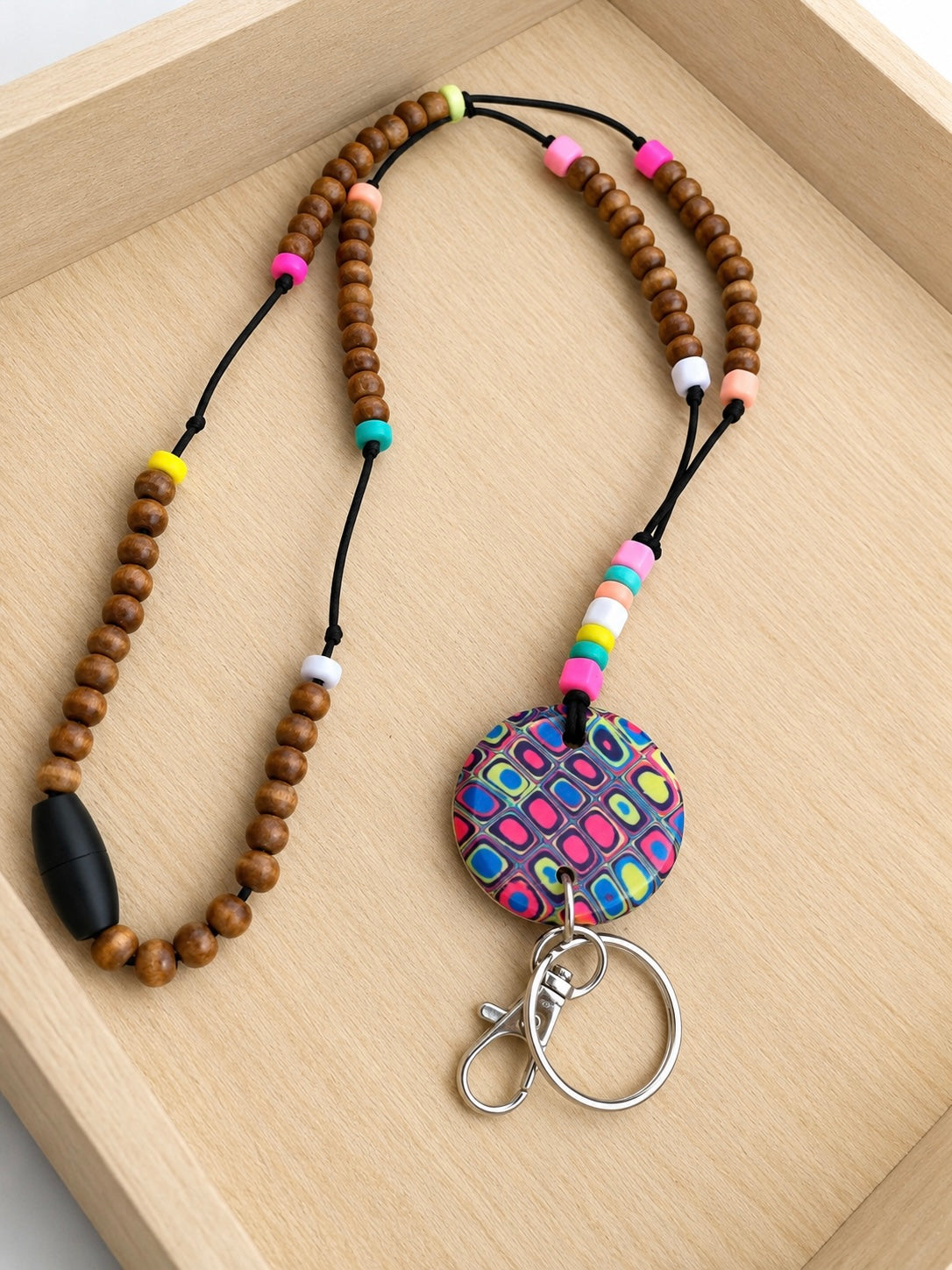 Handmade Color Mosaic Polymer Clay Teacher Lanyard