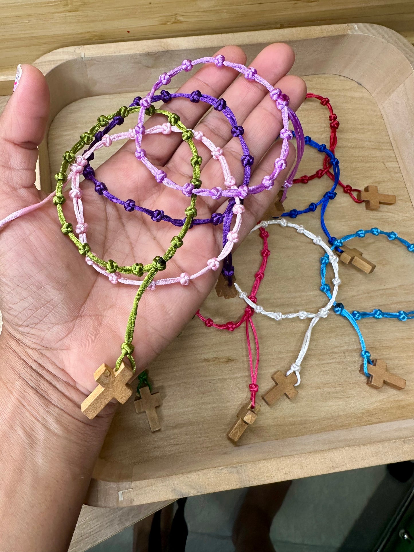 12 for $10 Mixed random Colors Faith Knot Cross Bracelet – Handmade Adjustable Christian Bracelet