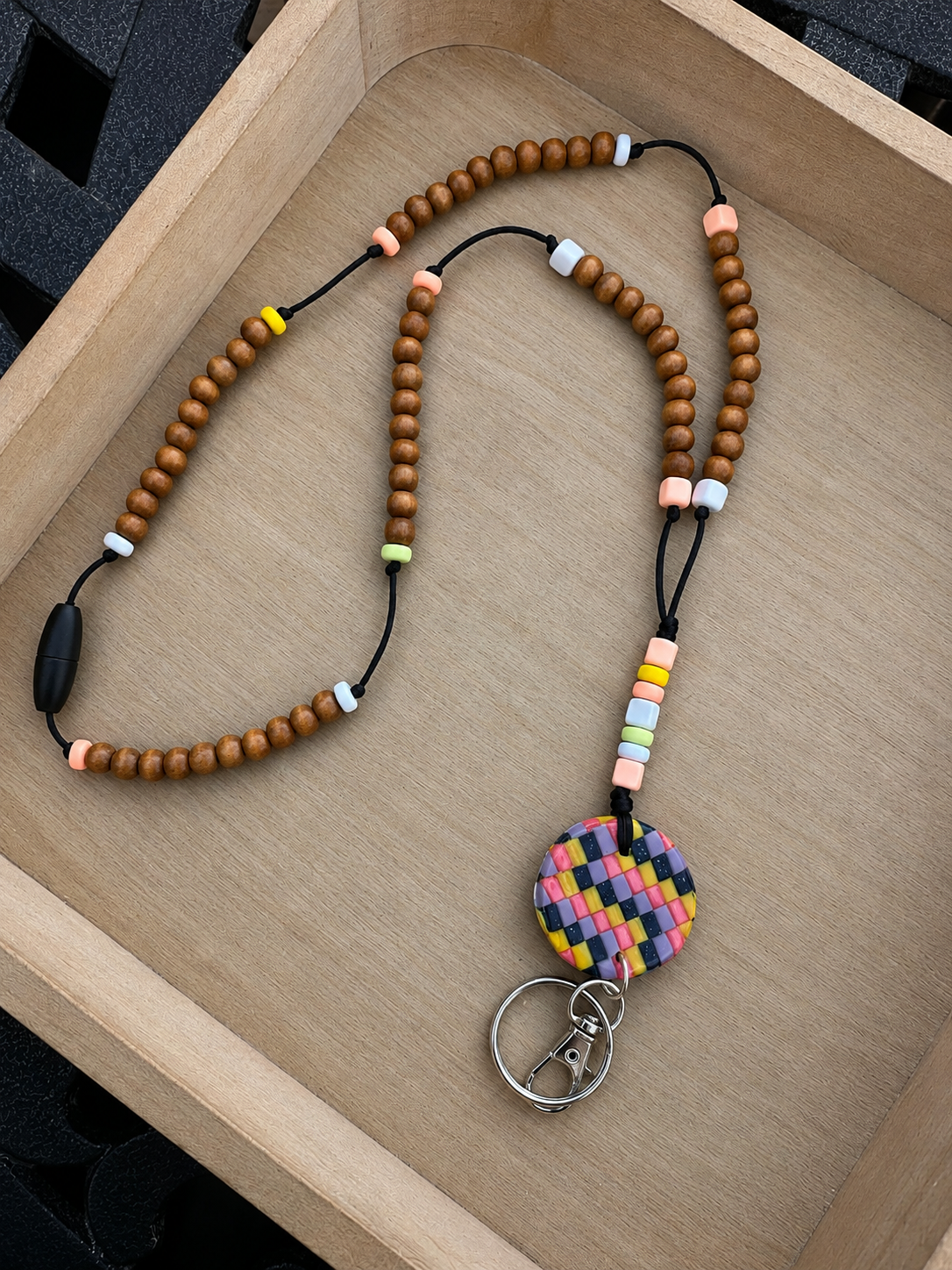Handmade Woven Polymer Clay Teacher ID Badge Lanyard