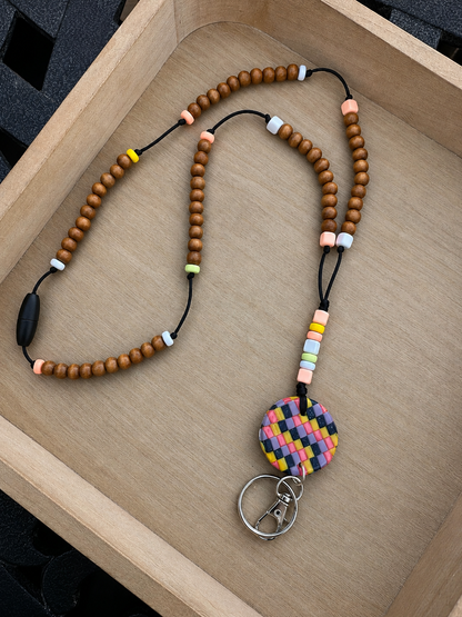 Handmade Woven Polymer Clay Teacher ID Badge Lanyard