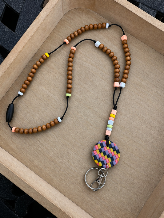 Handmade Woven Polymer Clay Teacher ID Badge Lanyard