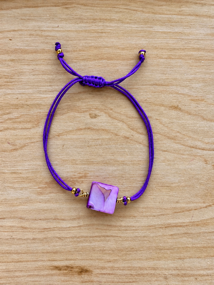 Handmade Purple Adjustable Bracelet with Mother of Pearl Shell & Copper Wire