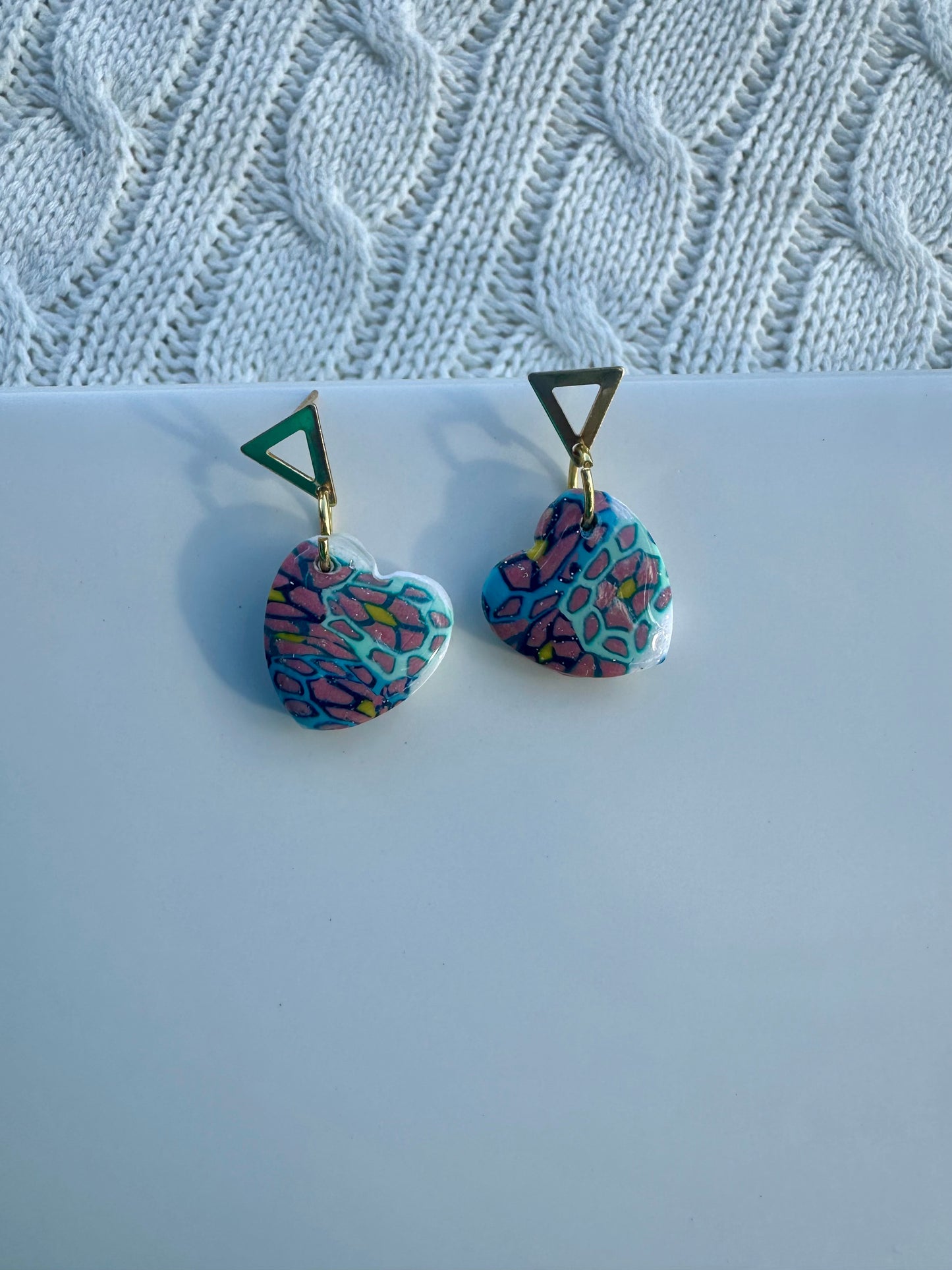 Pastel Mosaic Polymer Clay Heart Earrings