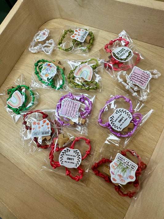 12 for $10 Mixed random Colors Faith Knot Cross Bracelet – Handmade Adjustable Christian Bracelet
