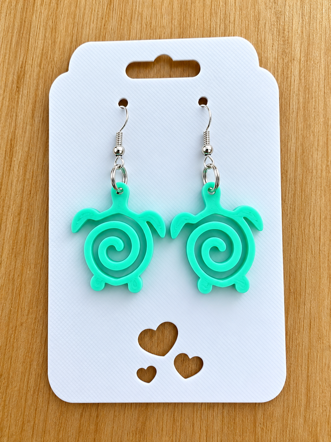 Mint Green Sea Turtle Earrings – 3D Printed Spiral Turtle Dangle Earrings