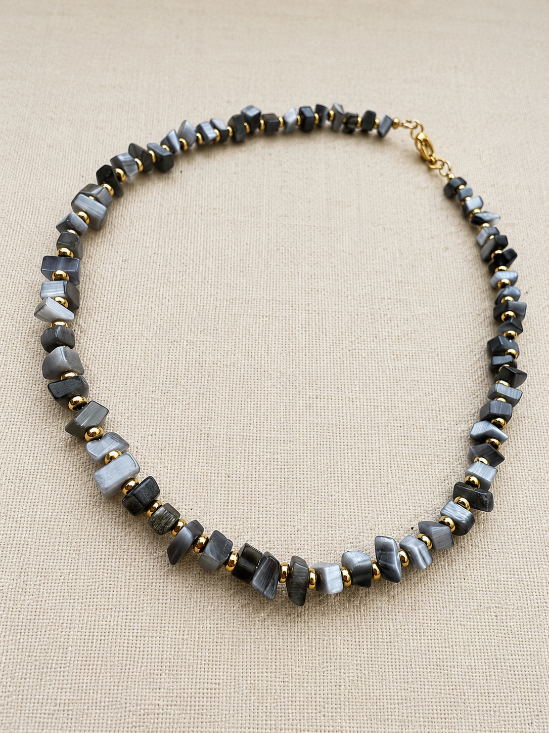 Midnight Cat’s Eye & Gold Hematite Choker