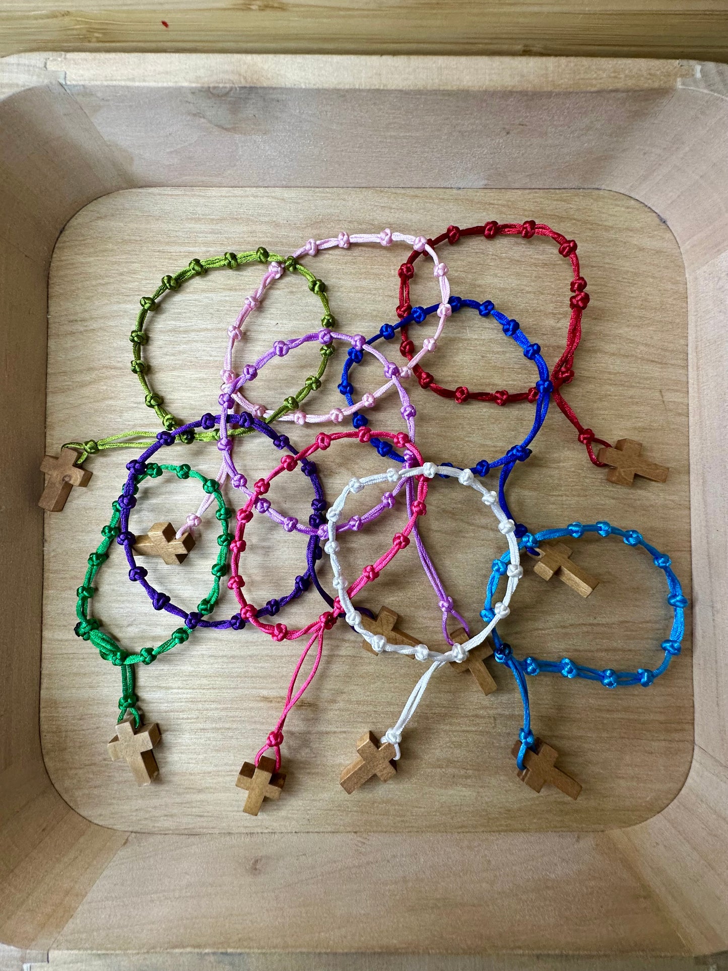 12 for $10 Mixed random Colors Faith Knot Cross Bracelet – Handmade Adjustable Christian Bracelet