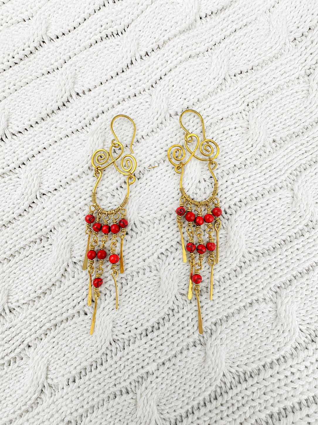 Coral Red Cascade Earrings