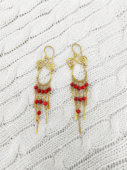 Coral Red Cascade Earrings