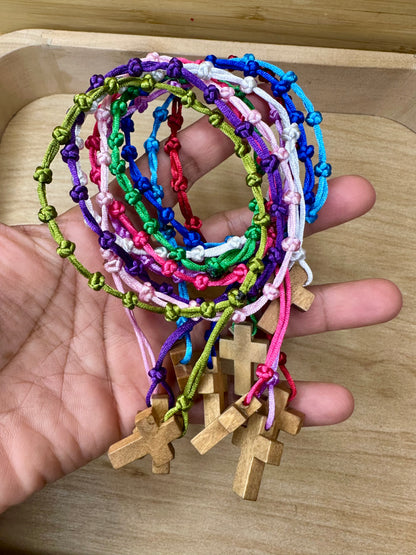 12 for $10 Mixed random Colors Faith Knot Cross Bracelet – Handmade Adjustable Christian Bracelet