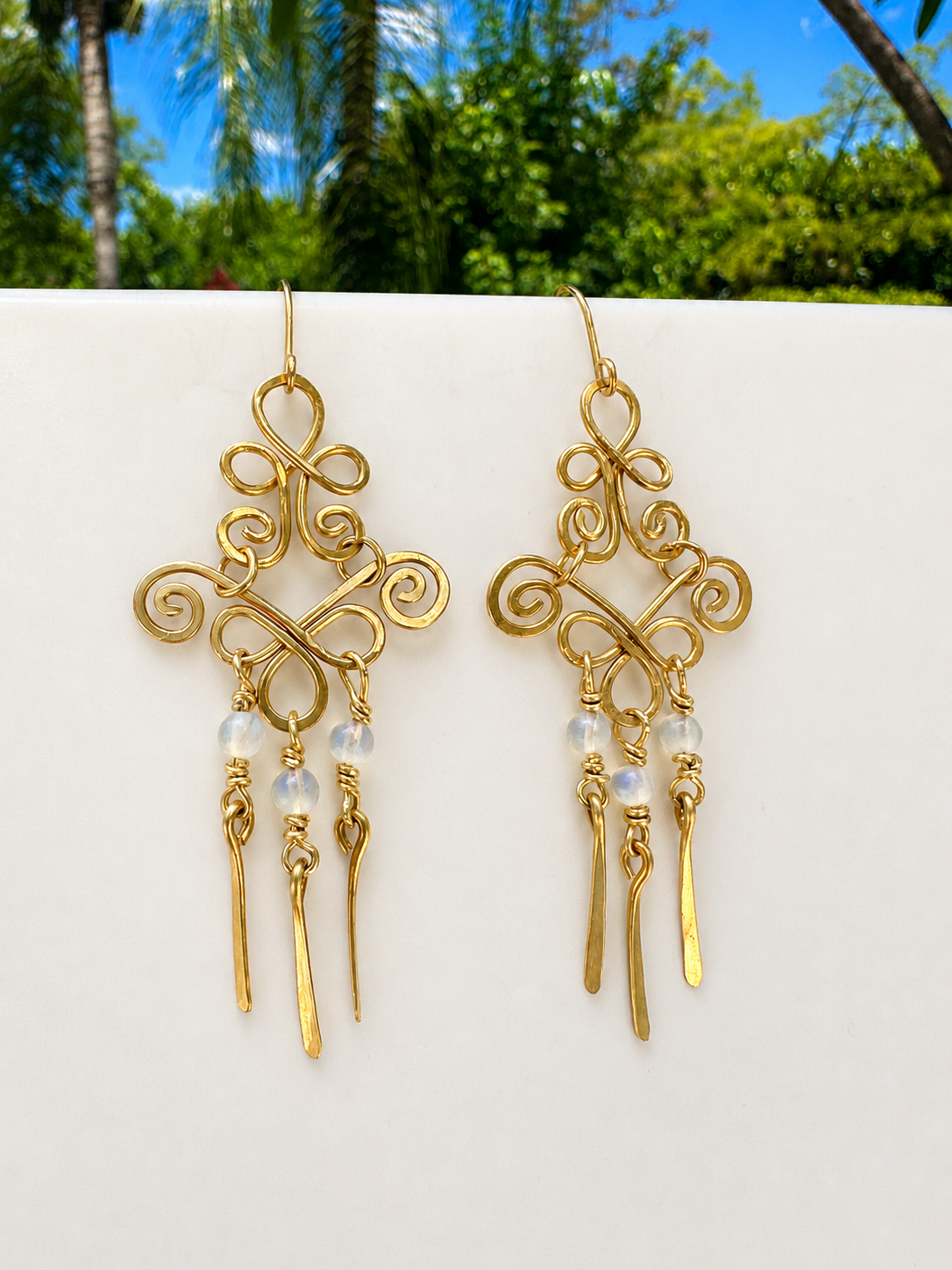 Moonlit Scroll Brass Earrings