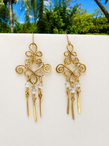 Moonlit Scroll Brass Earrings