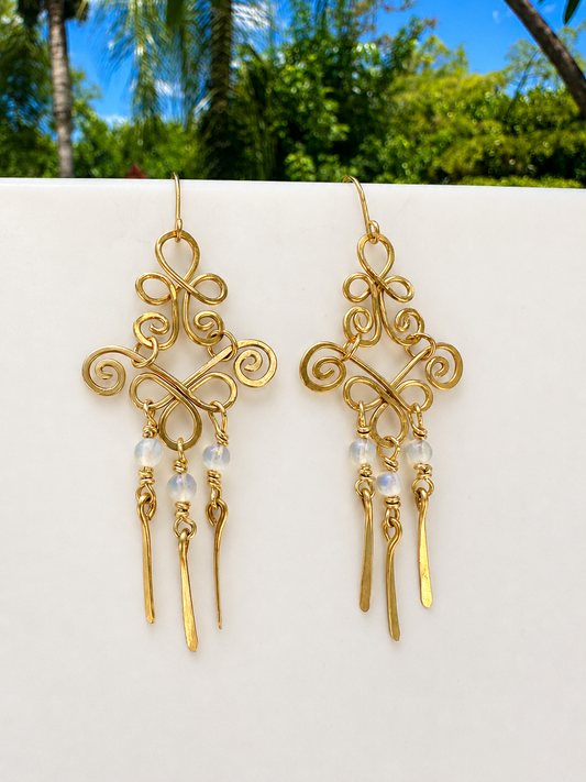 Moonlit Scroll Brass Earrings