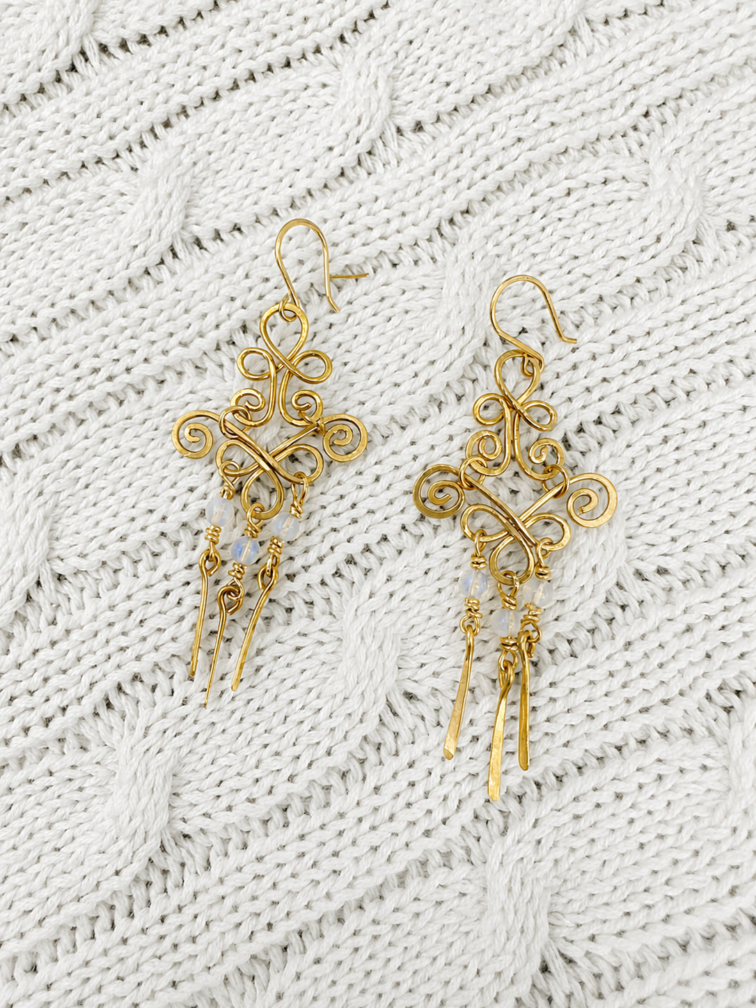 Moonlit Scroll Brass Earrings