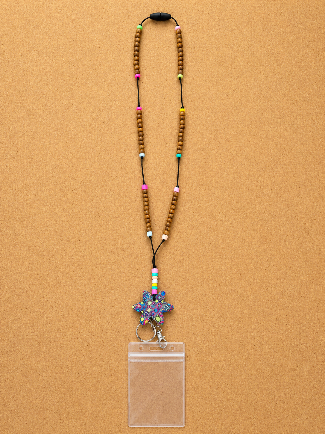 Handmade Color Pop Polymer Clay Teacher ID Badge Lanyard