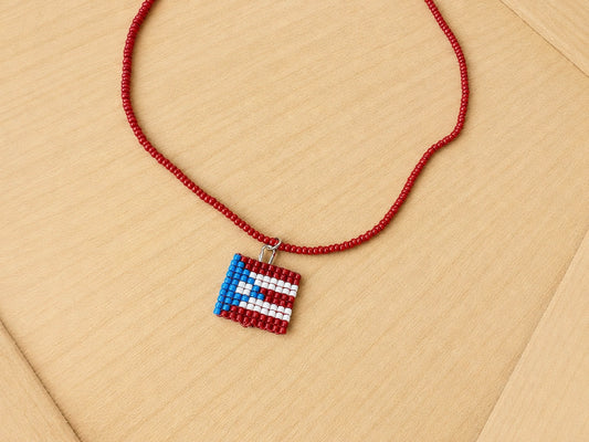 Puerto Rico Flag Seed Bead Necklace
