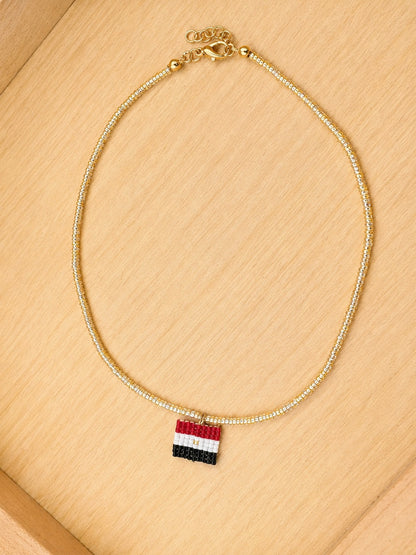 Egypt Flag Gold Seed Bead Necklace