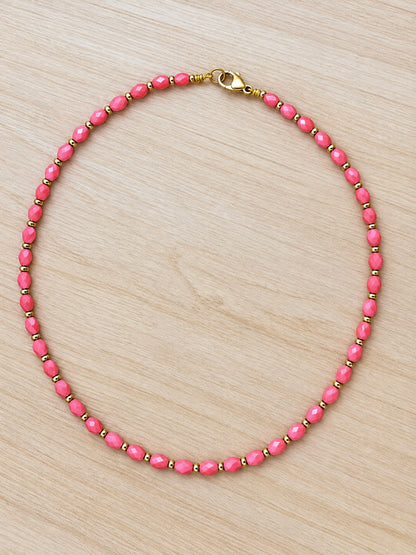 Coral Pink & Gold Faceted Beaded Necklace