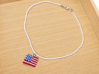 USA flag Seed Bead  Necklace