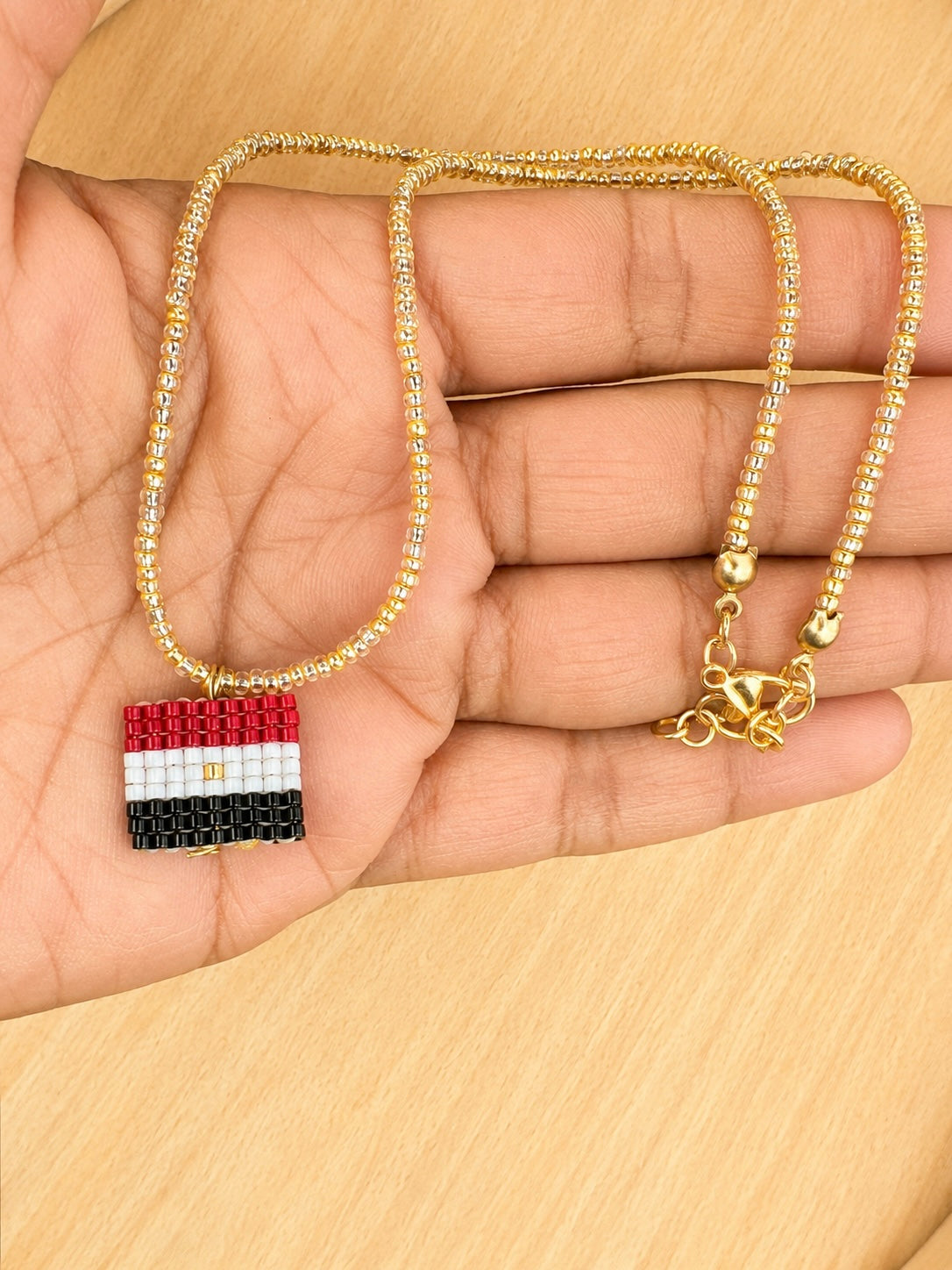 Egypt Flag Gold Seed Bead Necklace