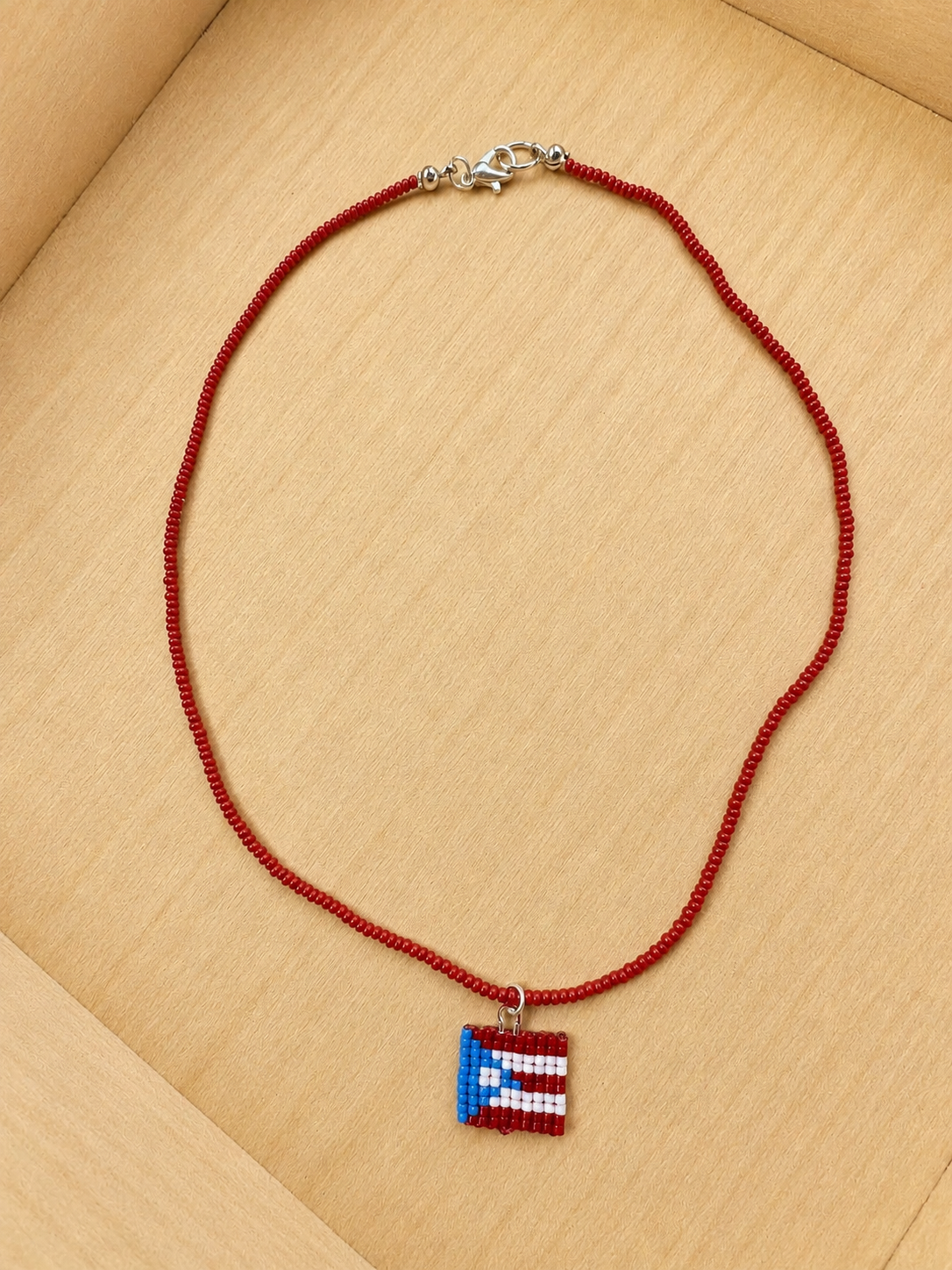 Puerto Rico Flag Seed Bead Necklace