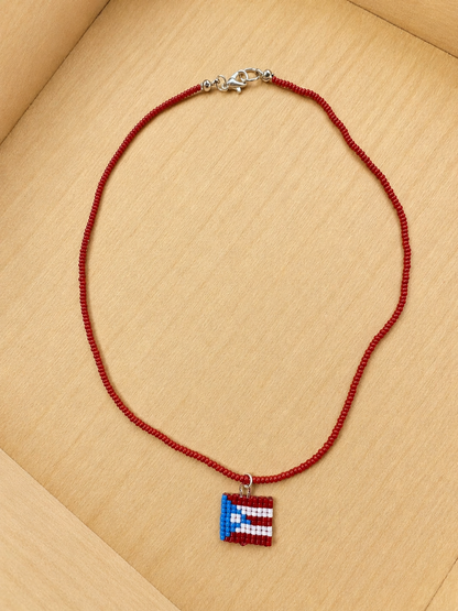 Puerto Rico Flag Seed Bead Necklace