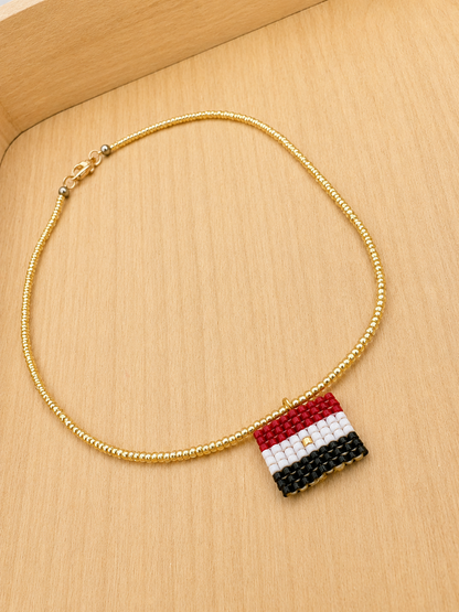 Egypt Flag Gold Seed Bead Necklace