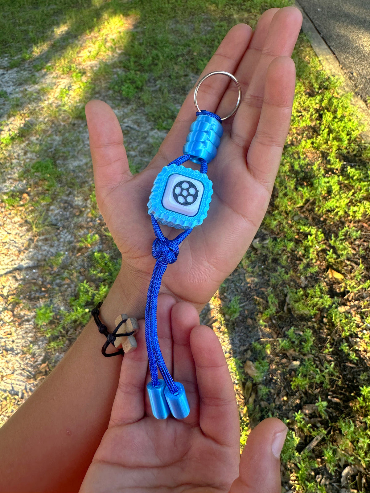 Handmade 3D Printed Soccer Clicker Keychain – Blue Fidget Toy