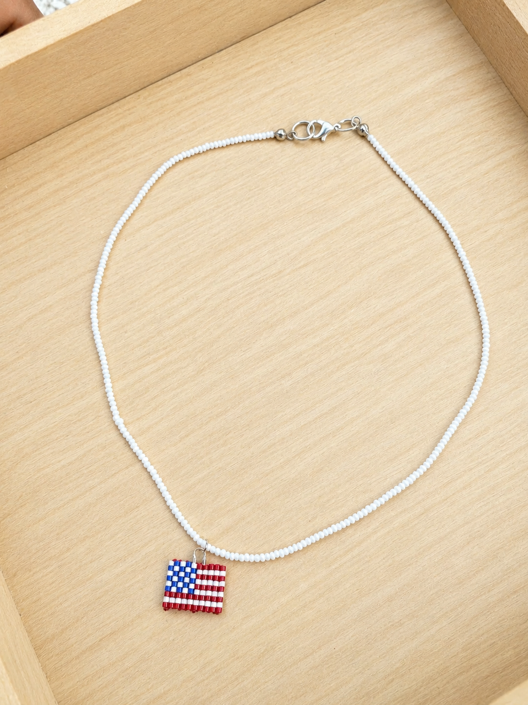 USA flag Seed Bead  Necklace