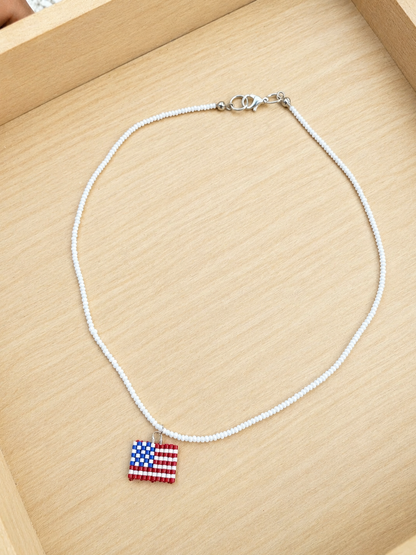 USA flag Seed Bead  Necklace