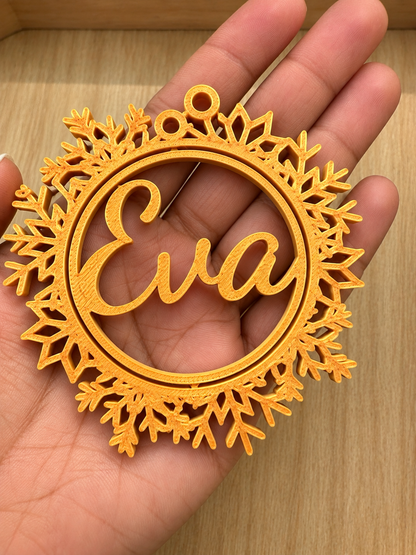 Personalized 3D Printed Christmas Snowflake Ornament – Custom Name