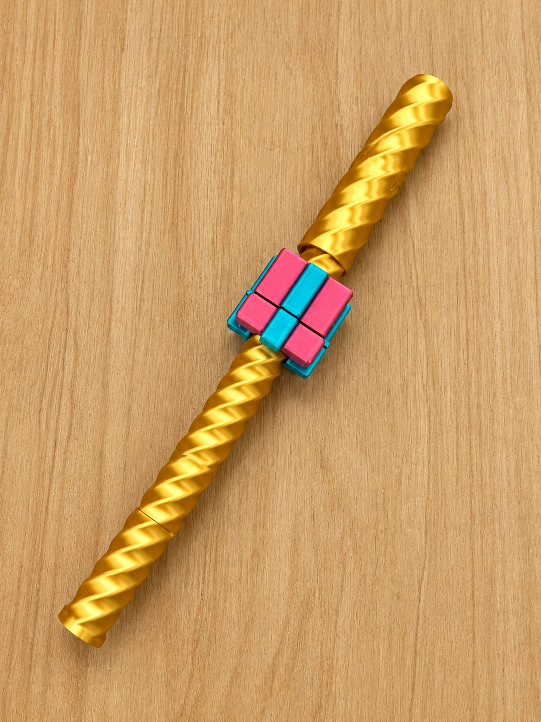 3D Printed Gold Spiral Pen with Fidget Cube